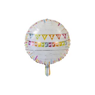 BALLON METALLIQUE "JOYEUX ANNIVERSAIRE" COLORS (diam 45 cm)