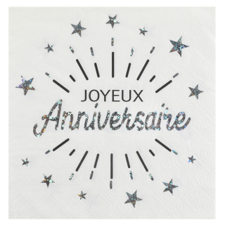 Serviette Anniversaire Etincelant Argent