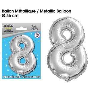 Ballon métallique Argent Chiffre - Tous les chiffres : 8