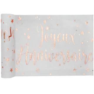 Chemin de table Joyeux Anniversaire métallisé Rose gold