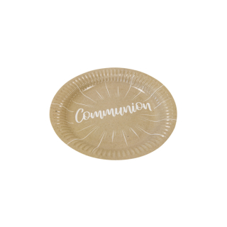 Assiette en carton "Communion" effet kraft impression blanc