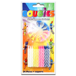 24 bougies avec supports couleurs assorties