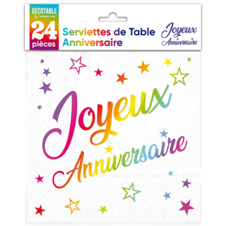 Serviettes de table Anniversaire x24 métallisée Multicolore - Tous les évènements de la vie : Joyeux anniversaire