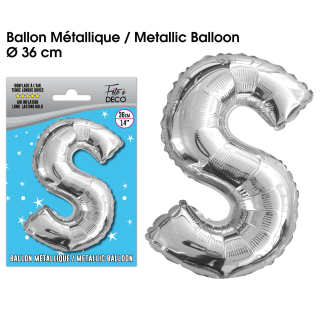 Ballon métallique Argent Lettres et Symboles - Toutes les lettres, le # et le & : S