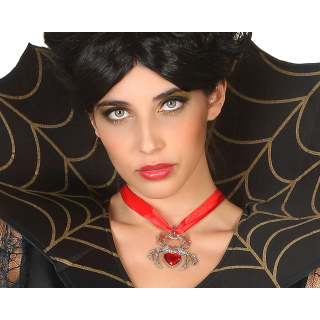 COLLIER MÉDAILLON ARAIGNÉE ARGENT ET ROUGE HALLOWEEN