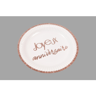 ASSIETTE PM CARTON IMPRESSION METALLISEE JOYEUX ANNIVERSAIRE 18cm - 300g (x 6) ROG