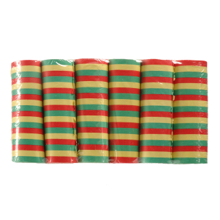 Set 6 Rouleaux de serpentins en papier rouge/jaune/vert