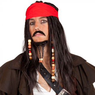 Perruque Pirates des Mers avec bandana, moustache et barbe