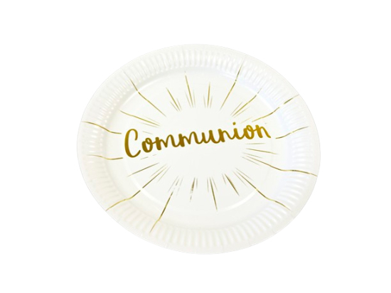 Assiette en carton "Communion" impression métallisée or
