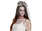 Serre-Tête de Mariée Zombie avec Voile, Roses et Têtes de Mort