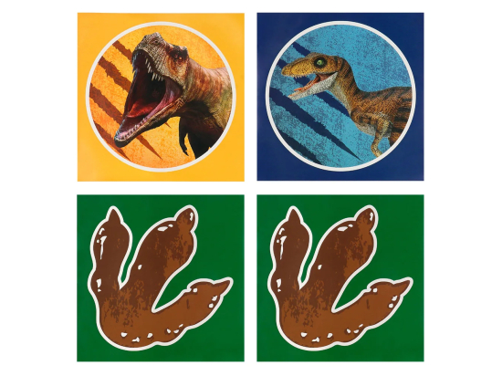 Set 4 feuilles d'autocollants T-Rex (20 x 20 cm)