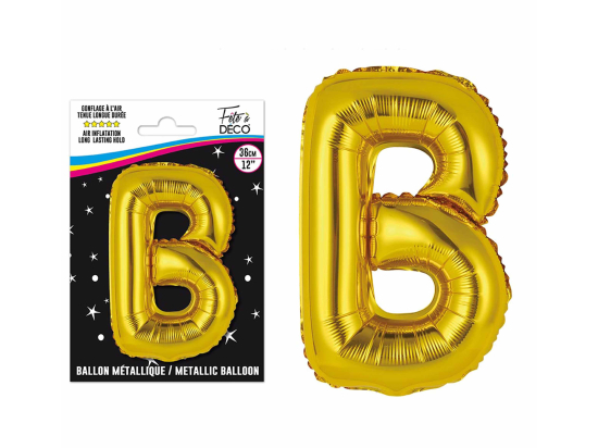 Ballons métalliques OR lettre - Toutes les lettres, le # et le & : B<br/>