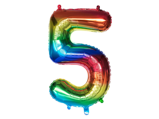 Ballon en aluminium '5' arc-en-ciel