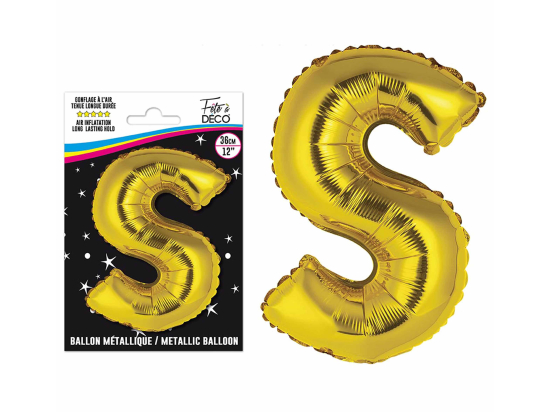 Ballons métalliques OR lettre - Toutes les lettres, le # et le & : S<br/>