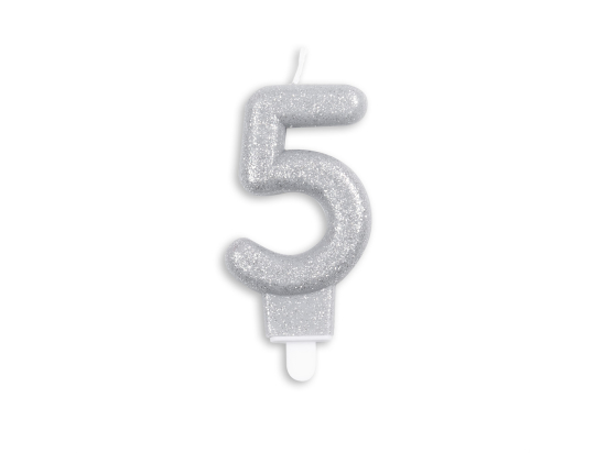 Number candle glitter silver nr. 5