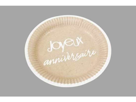 ASSIETTE PM CARTON FACON KRAFT JOYEUX ANNIVERSAIRE 18cm - 300gr (x 6)