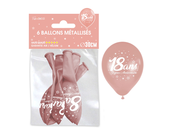 Sachet de 6 ballons métal Rose Gold - Tous les évènements de la vie : 18 ans