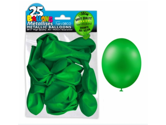 Sachet de 25 ballons latex métallisés Vert Profond