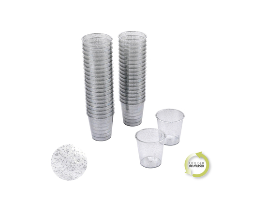 SET DE 40 MINI VERRINES 30ML PAILLETE ARGENT