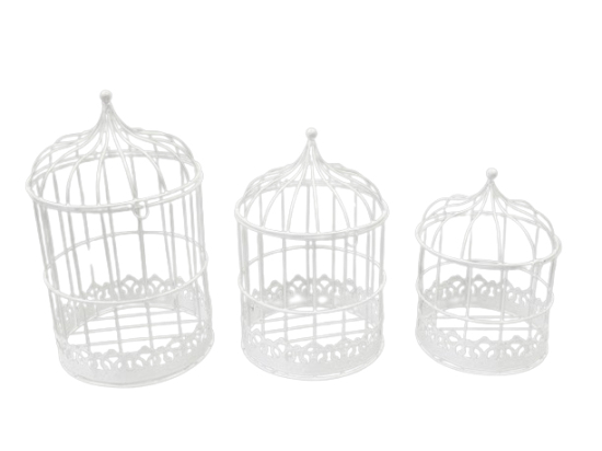 CAGE Ó OISEAUX RONDE METAL BLANC LOT DE 3 PIECES