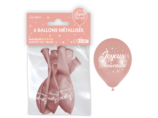 Sachet de 6 ballons métal Rose Gold - Tous les évènements de la vie : Joyeux anniversaire