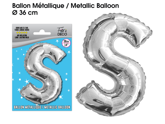 Ballon métallique Argent Lettres et Symboles - Toutes les lettres, le # et le & : S