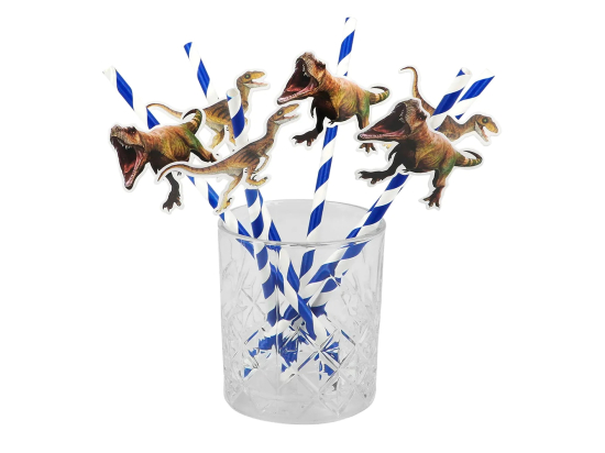 Set 6 Pailles en papier T-Rex 2 couleurs (20 cm)