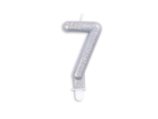 Number candle glitter silver nr. 7