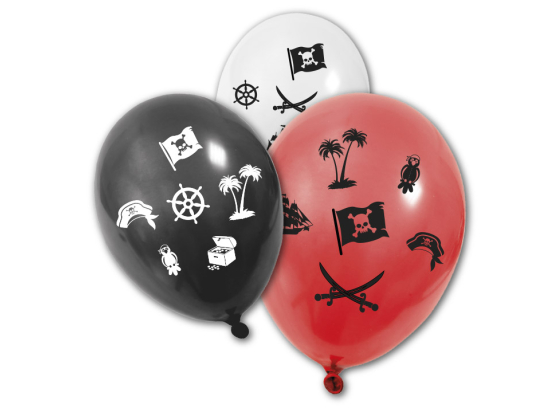 BALLON IMPRIME "PIRATE" COLORIS ASSORTIS (x 8) 31 cm x 22 cm