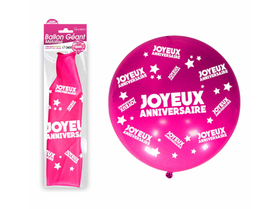 Ballon géant Joyeux Anniversaire - Couleur : Fuchsia