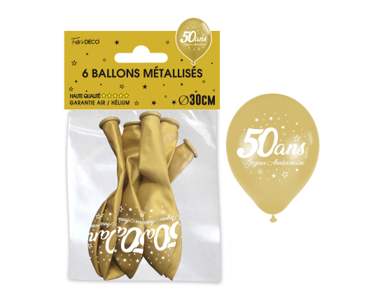 Sachet de 6 ballons métal OR - Tous les évènements de la vie : 50 ans