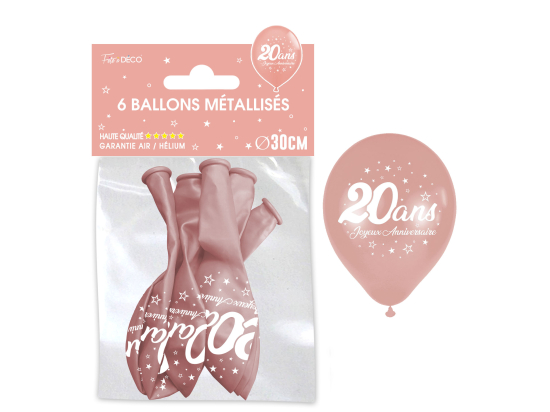 Sachet de 6 ballons métal Rose Gold - Tous les évènements de la vie : 20 ans