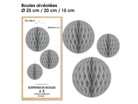 Suspensions boule alvéolée - Eventail des couleurs : Gris