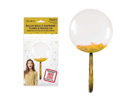 Ballon bulle transparent plumes et franges - Eventail des couleurs : Or<br/>