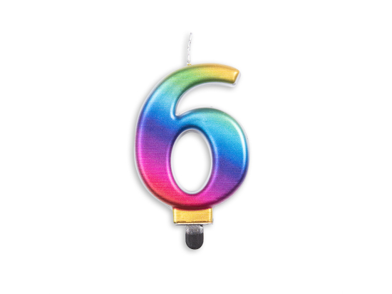 Number candle metallic rainbow nr. 6