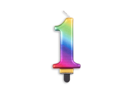 Number candle metallic rainbow nr. 1