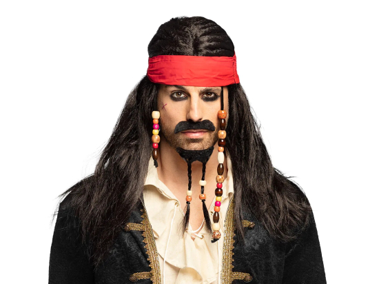 Perruque Pirates des Mers avec bandana, moustache et barbe