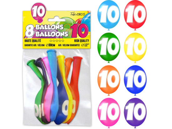 8 ballons de baudruche Chiffre - Tous les chiffres : 10