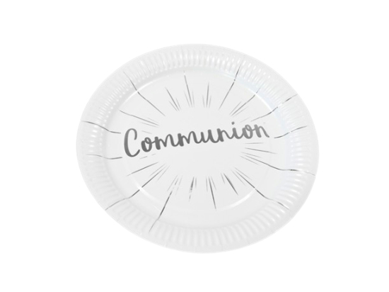 Assiette en carton "Communion" impression métallisée argent