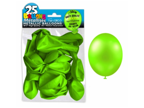 Sachet de 25 ballons latex métallisés Vert Pomme