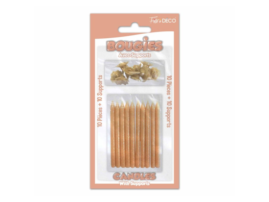 10 bougies pailletées avec supports Cuivre