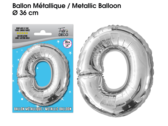Ballon métallique Argent Lettres et Symboles - Toutes les lettres, le # et le & : O