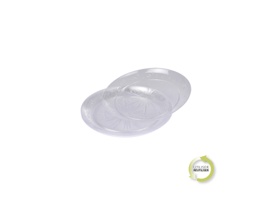 SET DE 6 ASSIETTES EN PLASTIQUE REUTILISABLE D18CM TRANSPARENT