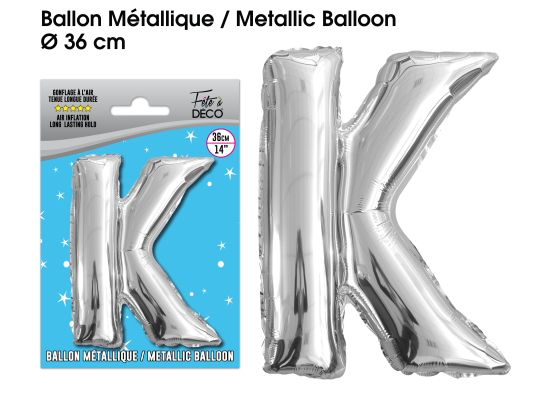 Ballon métallique Argent Lettres et Symboles - Toutes les lettres, le # et le & : K