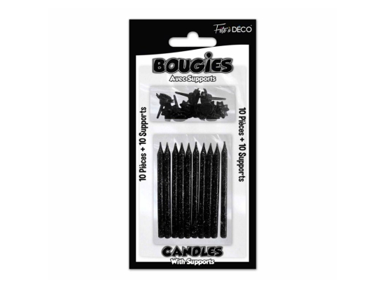 10 bougies pailletées avec supports Noir