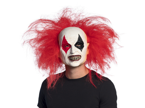 Pc. Masque tête latex Ruddy clown avec cheveux