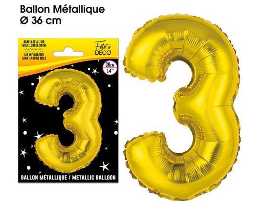 Ballons métalliques OR chiffre - Tous les chiffres : 3