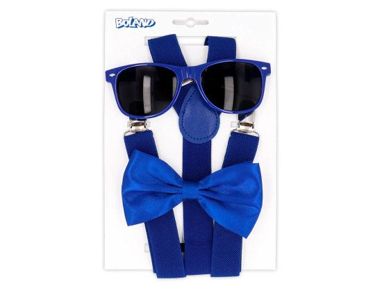 Set d'accessoires bleu (lunettes party, noeud papillon et bretelles)