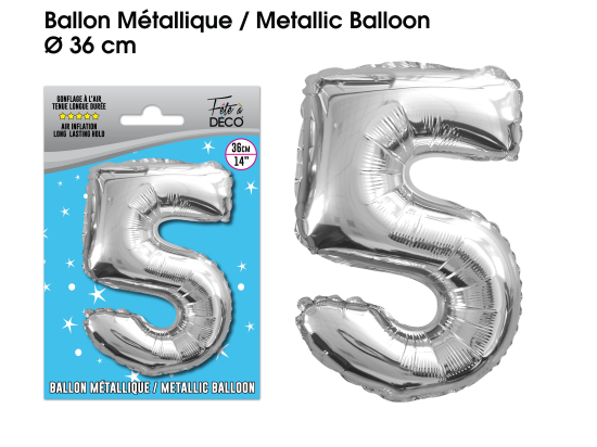 Ballon métallique Argent Chiffre - Tous les chiffres : 5