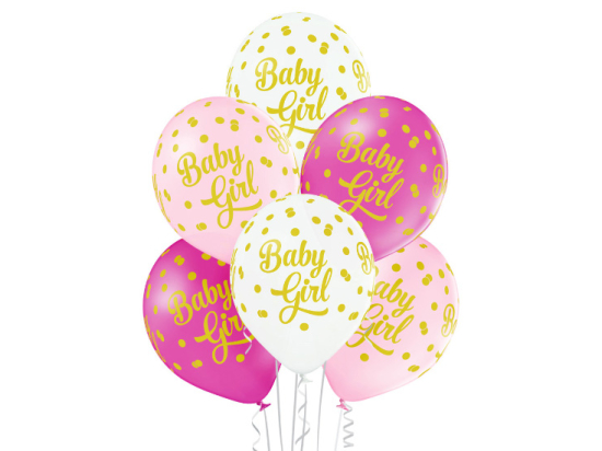 Ballons Baby Girls roses et blancs 6 pcs